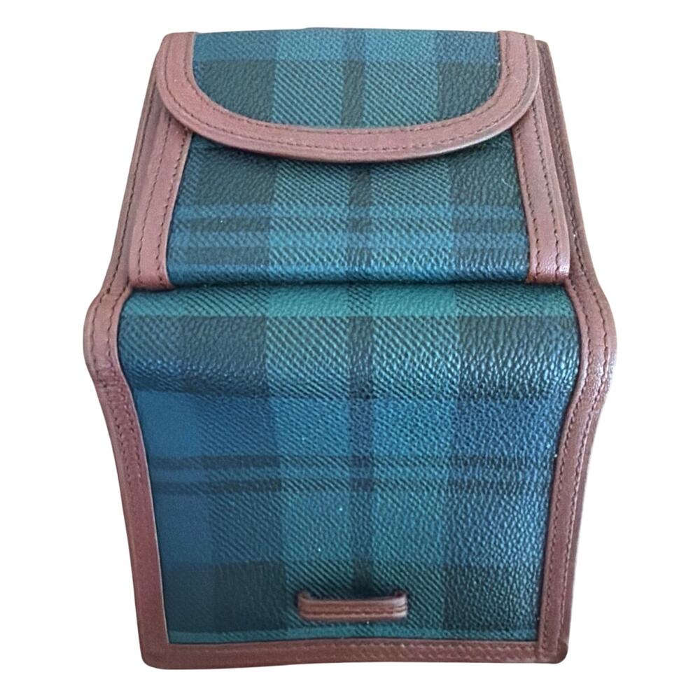 Polo Ralph Lauren Elegant wallet blue and green plaid pattern rich brown trim - Picture 4 of 8